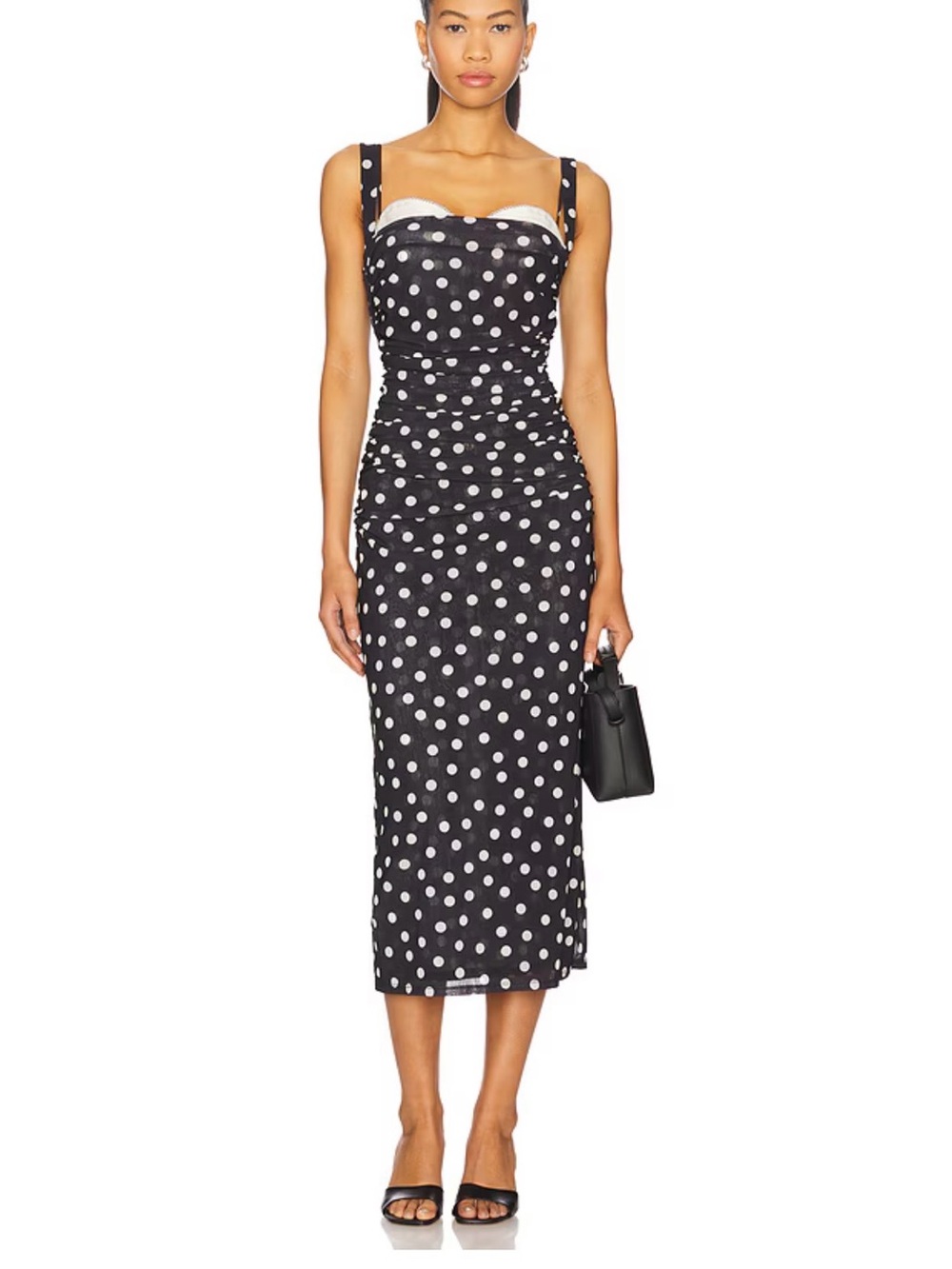 LPA Carla black and cream dot midi dress